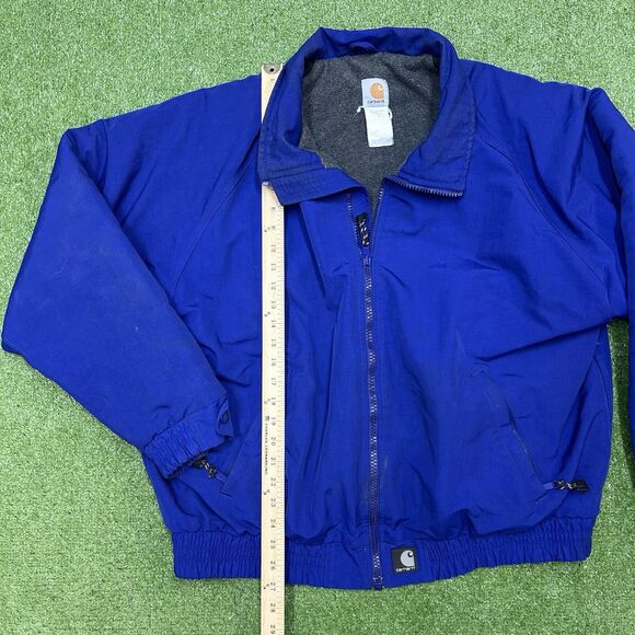 Vintage 90s Carhartt Mens Blue Fleece Lined Full Zip Distressed Nylon Jacket - Picture 7 of 9